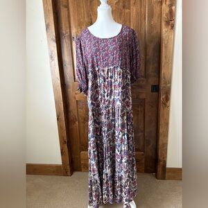 NATURAL LIFE Pink and Purple Casual Maxi Dress with Crew Neck